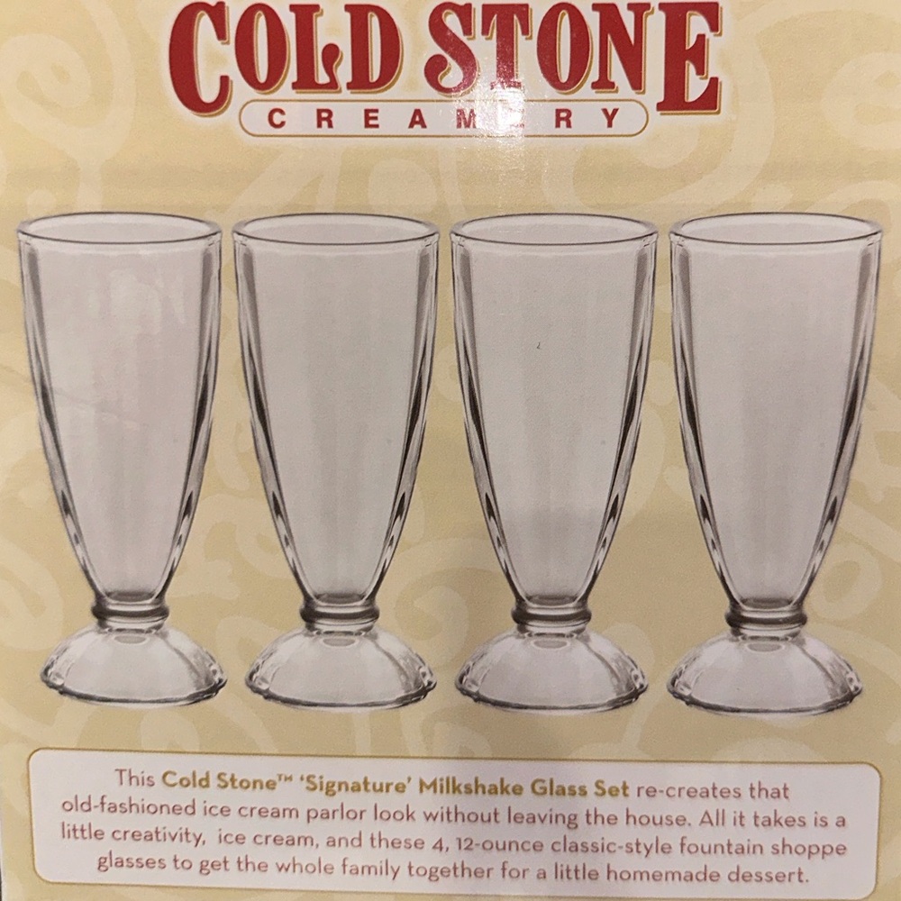 **SOLD**SOLD**SOLD**
Cold Stone RETRO Thick Milkshake Glass Set  of Four 12oz Gl
